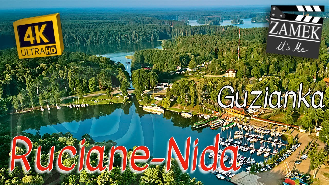 🇵🇱 Ruciane-Nida, Guzianka, jezioro i śluza, Nidzkie, Brassy Sunrise Poland drone 4K Aerial footage