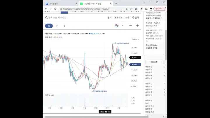 003830화학섬유 관련주 대한화섬 1분 분석