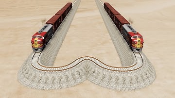 Big Mistake W Shape Overlapping Rail Tracks Vs Train Crossing - BeamNG.Drive
