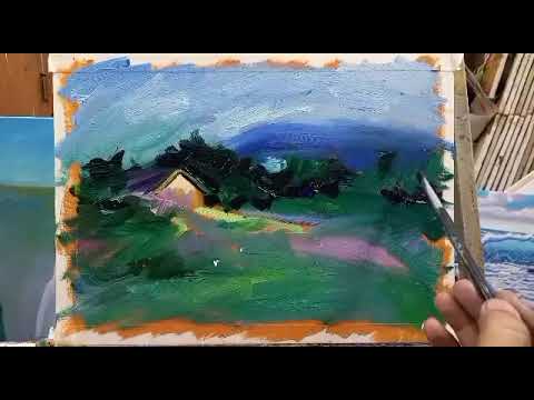 Draw 10 Minutes Simple Landscape painting# Easy time-lapse # Oil painting #  Daily Art #35 - YouTube