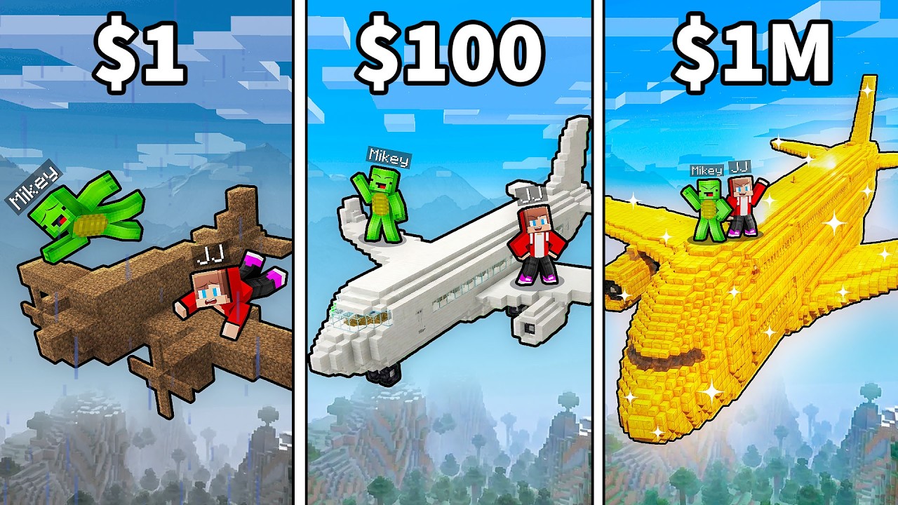 JJ and Mikey: From POOR To RICH Airplane in Minecraft - Maizen