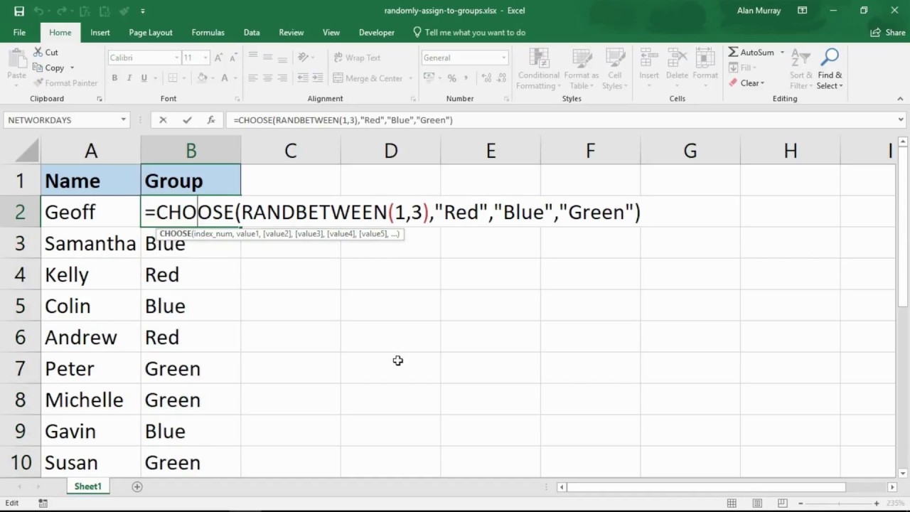 random group assignment in excel