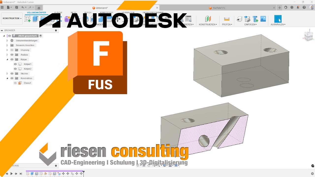 Autodesk Fusion Schrägbohrungen Bohrungen - Deutsch CAD Tutorial Schulung