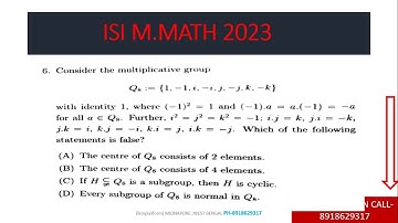 ISI M.MATH 2023 || Q 6 || Abstract Algebra || Solutions || lkmplatform