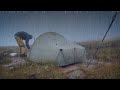 Mountain Camp in the Rain and strong winds