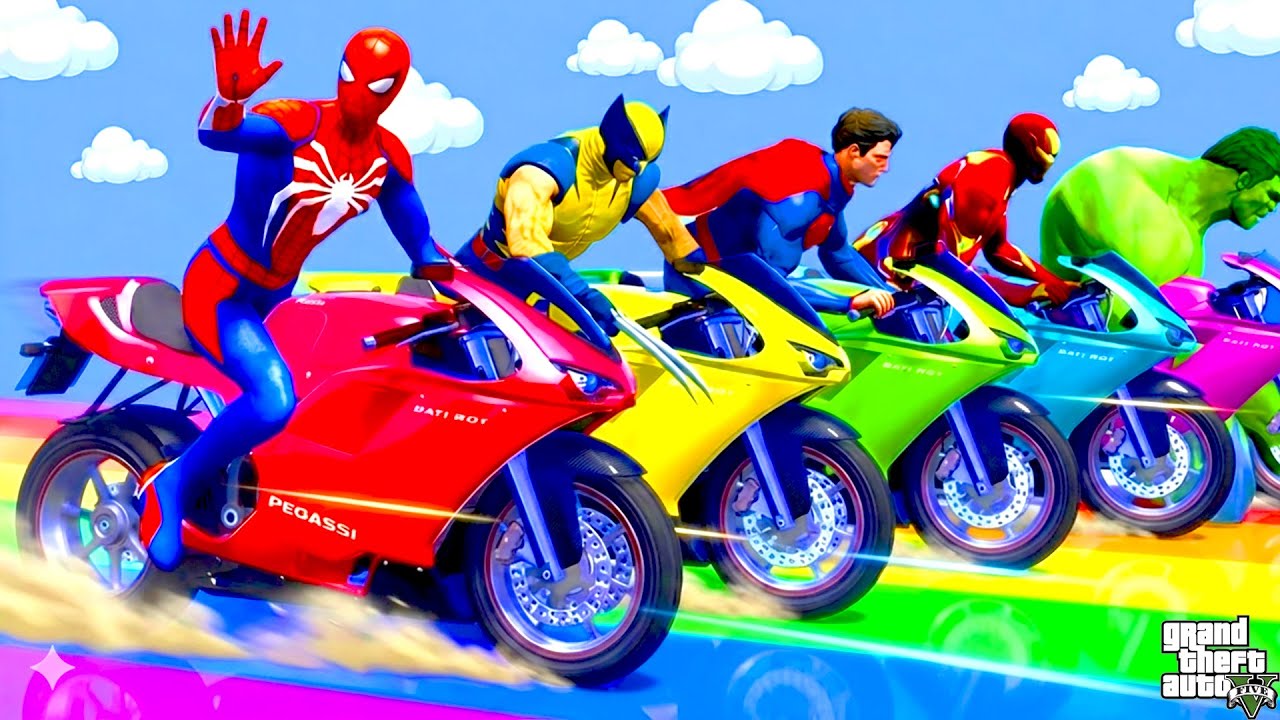 SPIDER-MAN against HULK Ride on Motorcycle STUNT FUNNY MOMENTS | GTA 5