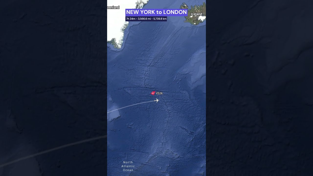 NEW YORK to LONDON Flight Route - Time and Distance