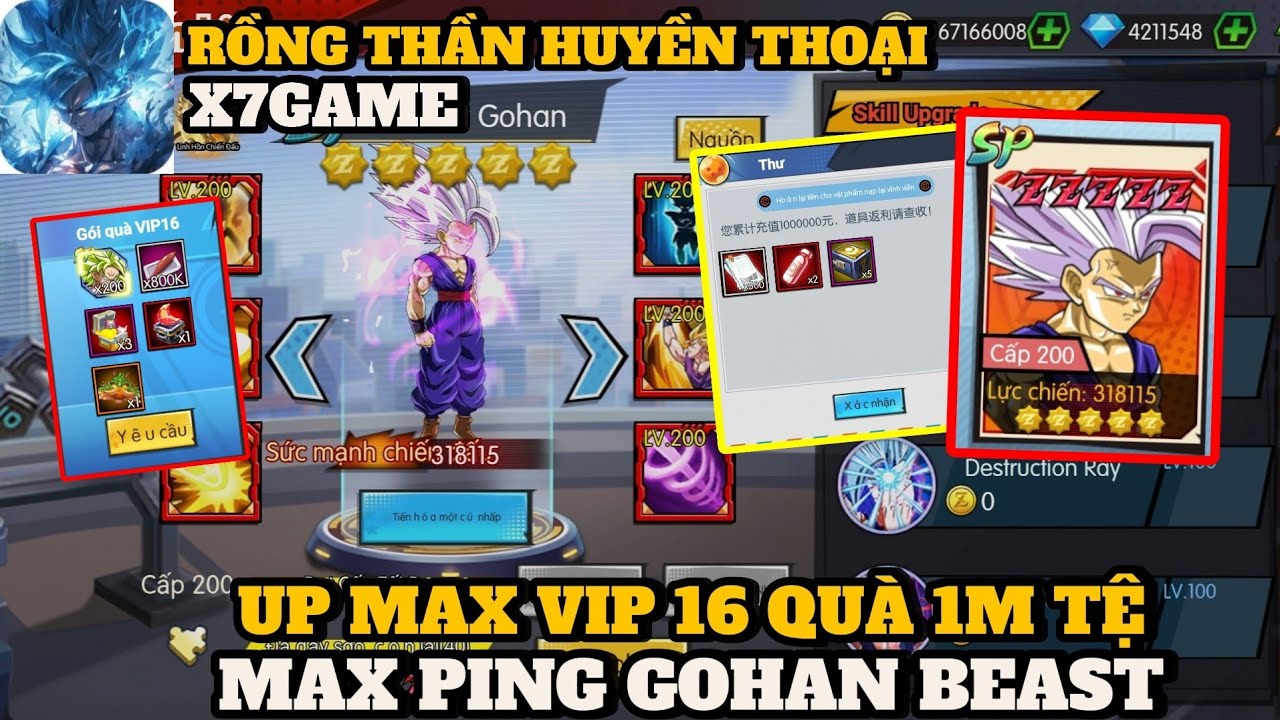 Rồng Thần Huyền Thoại X7Game - MAX PING GOHAN BEAST MAX VIP 16 CỦA GAME , SỨC MẠNH TỐI THƯỢNG