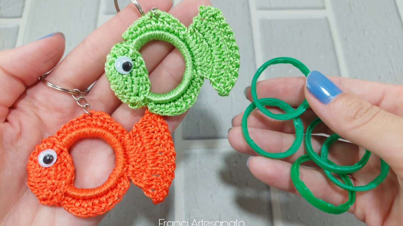 PEIXINHO DE CROCHÊ FEITO COM LACRE DE GARRAFA PET 😍 olha que legal