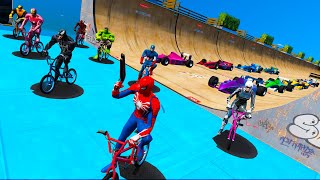 Cars F1 Spiderman and Heroes! Super Muilti-Challenge on Ramp - GTA 5 MODS