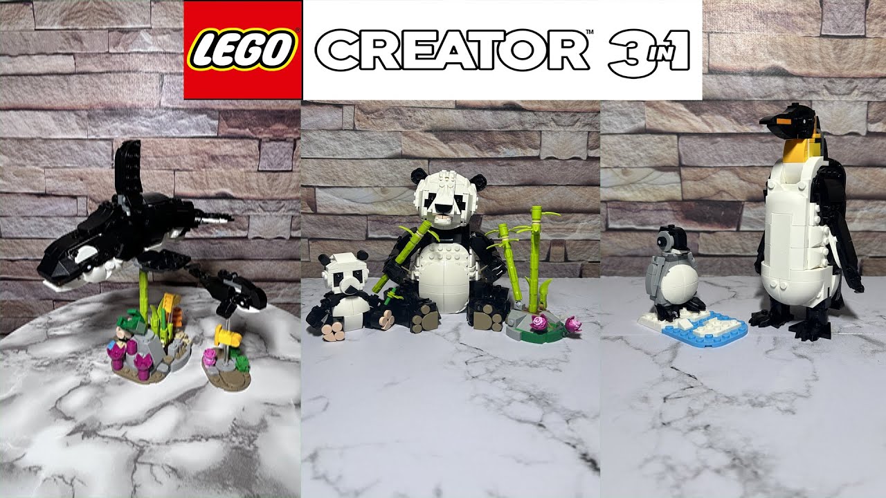 All Models LEGO Creator 3in1 31165 Wild Animals Panda Family & Orca & Penguin Speed Build