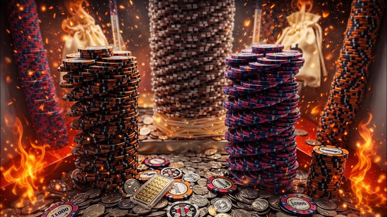 Three massive towers collide, high limit coin pusher