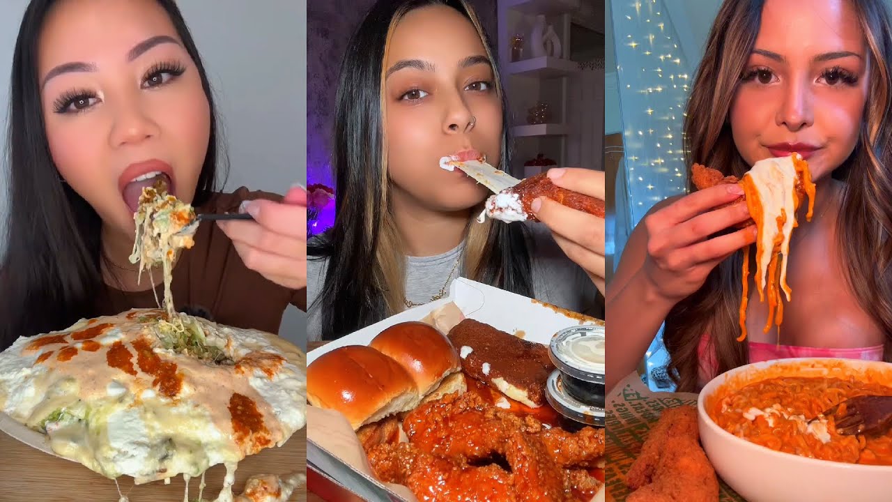 TIKTOK Mukbang Compilation | Wingstop, Chili's, Dave's Hot Chicken, Cane's & More!