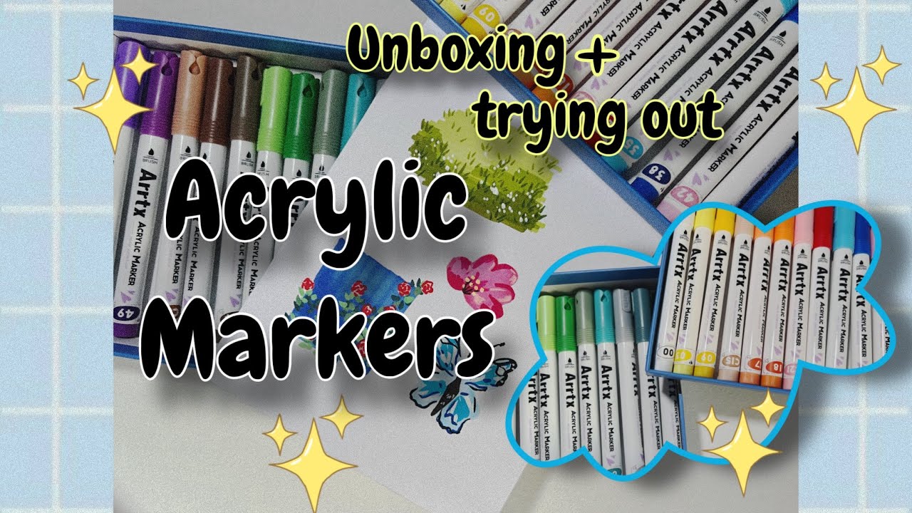 Unboxing📦+first time trying Acrylic Markers (Arrtx) 💙24 color of ...