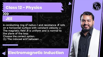 A conducting ring of radius r and resistance R rolls on a horizontal surface with constant veloci...
