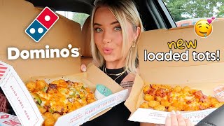 Trying ALL 3 Loaded Tots from DOMINO'S!!
