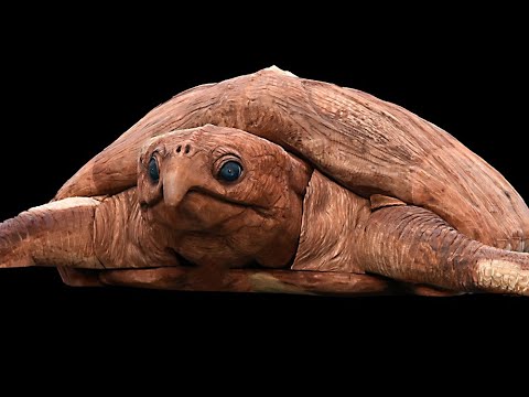 古代海亀アーケロン実物大木彫刻 制作 高画質版 - YouTube