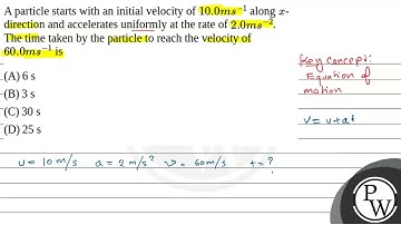 A particle starts with an initial velocity of \(10.0 ms ^{-1}\) along \(x\)-direction and accele....