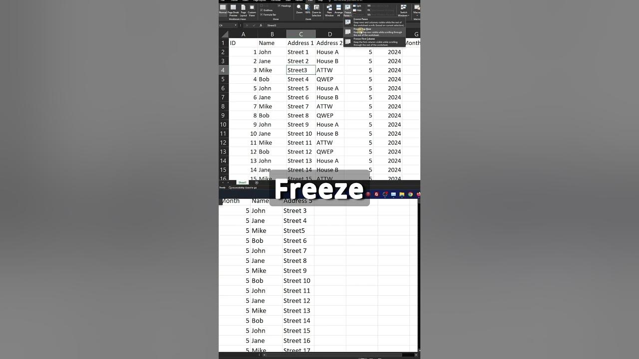 Excel how to freeze rows keep top row visible when scrolling lock top