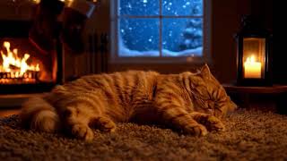 🔴 24/7 No Ads Cozy Winter Christmas Ambience 🎄 Fireplace & Sleeping Cat | Deep Relax,Sleep & Anxiety