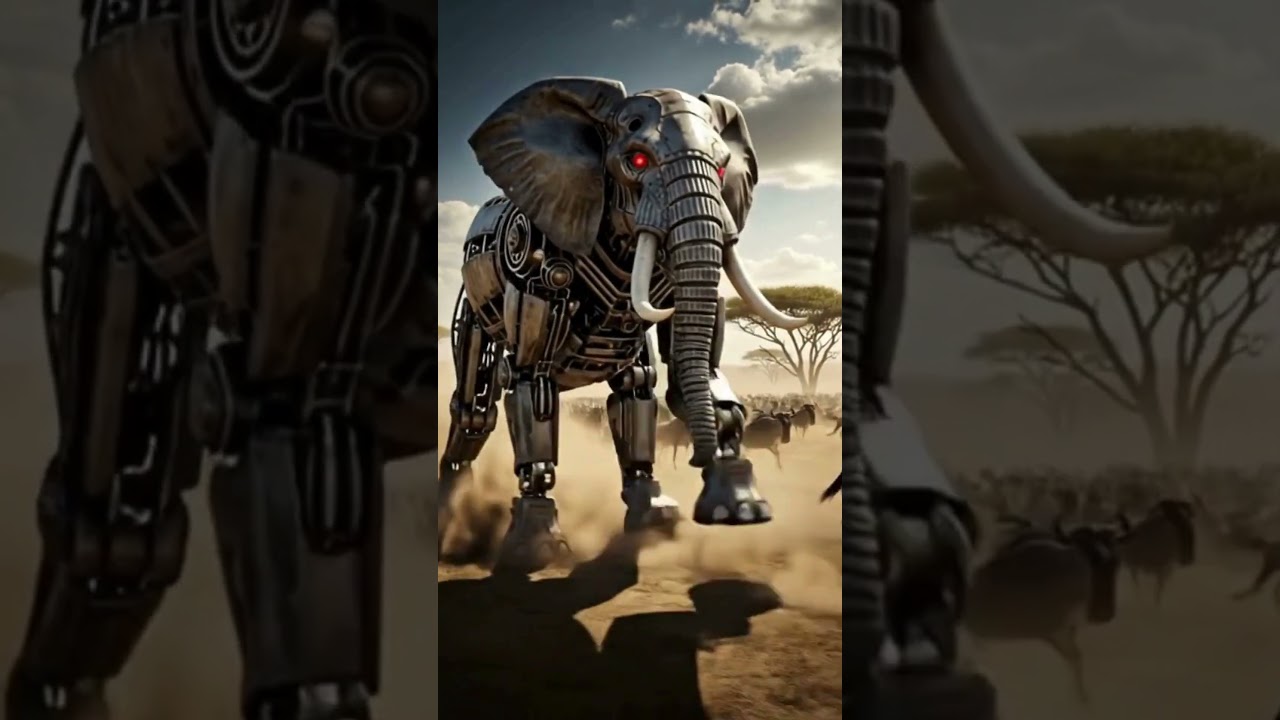 When Sci-Fi Meets Nature! Robot Elephant vs Wild Wildebeest Stampede! 🤖🐘