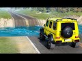 Cars vs deep water destructive speed bump and spikes  beamng drive