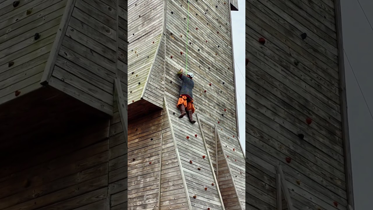 Rock climbing in Chainmail? #norseforgedgathering #medieval #cosplay #viking#chainmail#rockclimbing