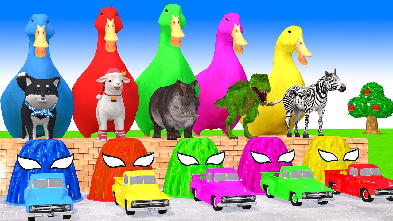 Long Slide Game With Cow Elephant Gorilla Hippopotamus Tiger - 3d Animal Game - Funny 3d Animals