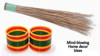 3 Superb Home Decor Ideas using Old Broom and Old Bangles - DIY Crafts - Waste material craft ideas