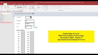 A Level IT 9626 November 2022 Paper 4 -Spreadsheet & Database