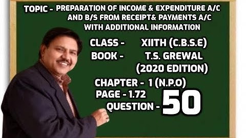 NPO | Preparation of Income and Expenditure A/c with B/S | Q50 Page 1.72 | TS Grewal | [Accounts]