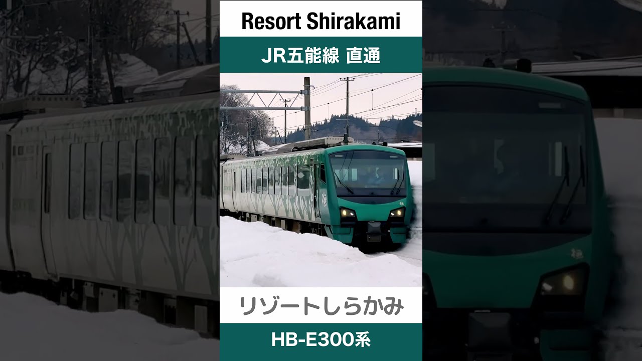 雪景色】鶴ヶ坂駅を通過するHB-E300系 快速リゾートしらかみ