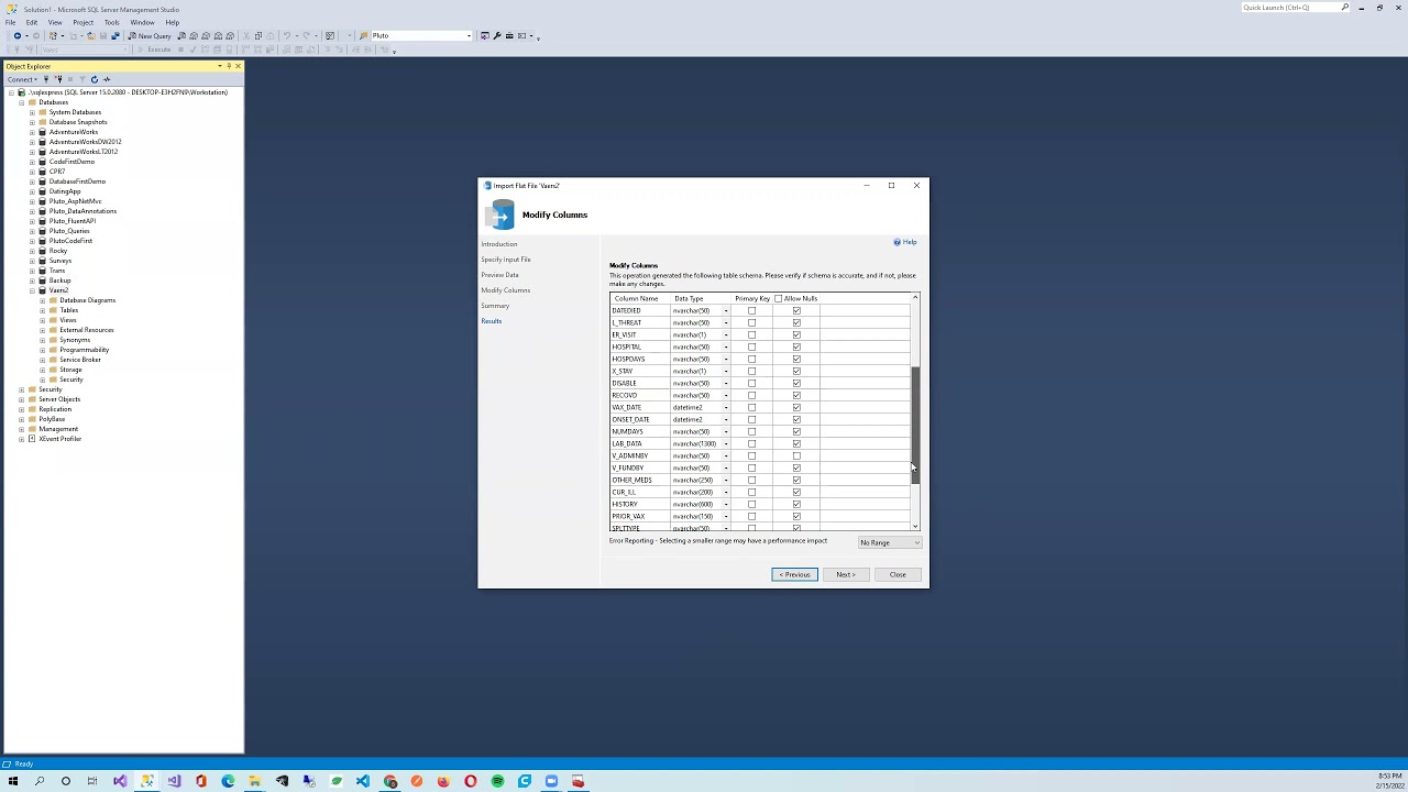 CDC VAERS Data Preview in Excel and Uploading into Microsoft SQL Server