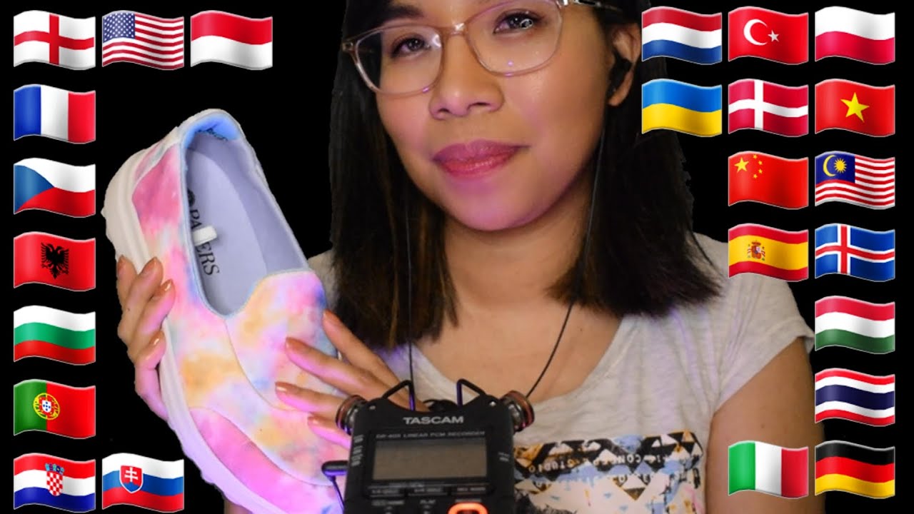 ASMR SNEAKERS IN DIFFERENT LANGUAGES - SHOE TAPPING & SCRATCHING (Soft Speaking) 👟👞 [25 Languages]