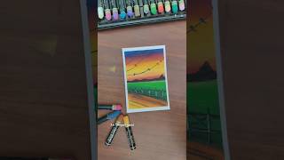 Easy Sunset Scenery Drawing with Oil Pastels | Step-by-Step Landscape Tutorial