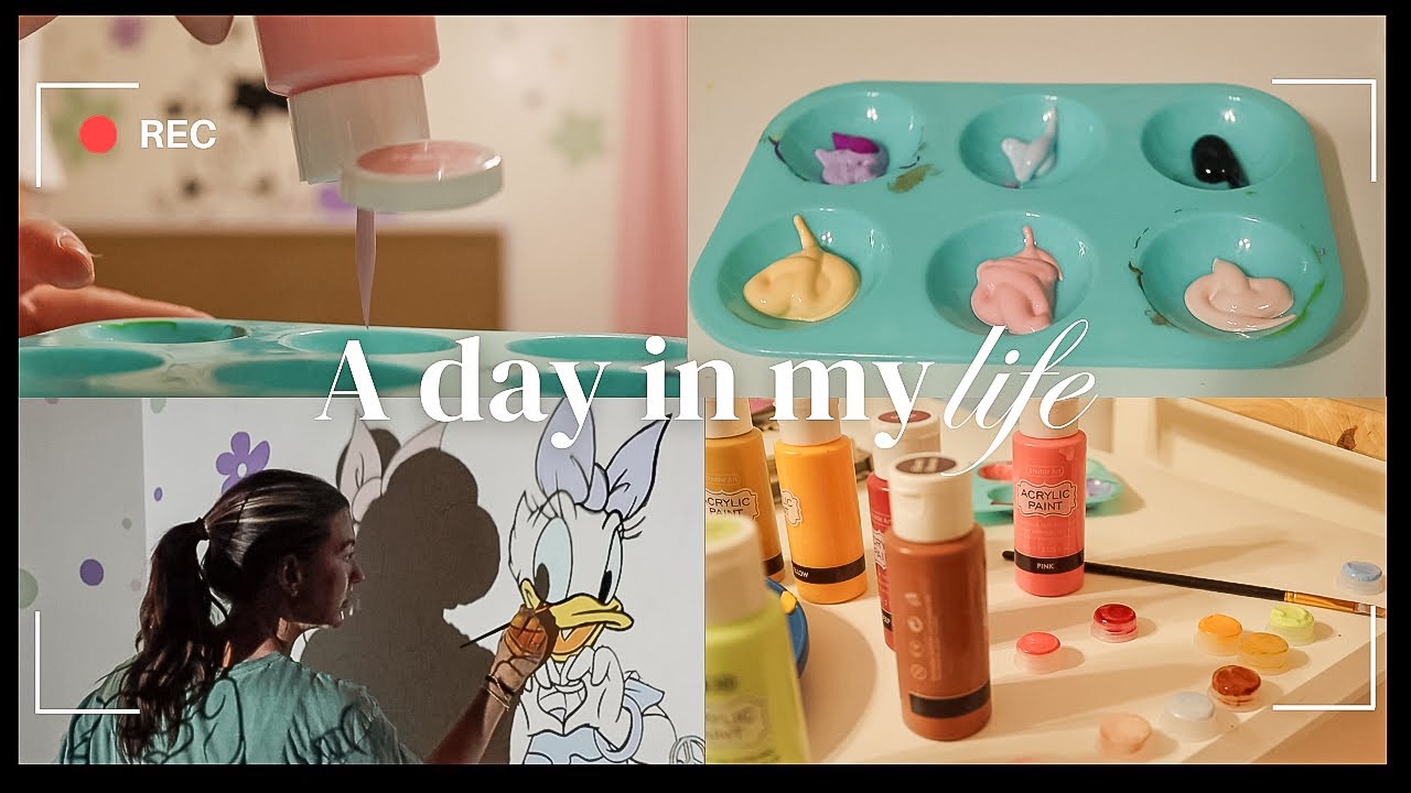 day in my life | DIY wall mural | painting Minnie & Daisy