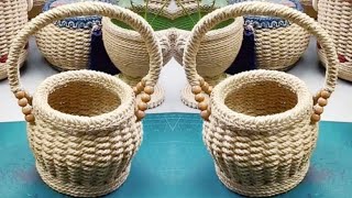 Simple Using Base PVC Foam Board, Hand Woven Hemp Rope Making Wall handle Flower Storage Basket 