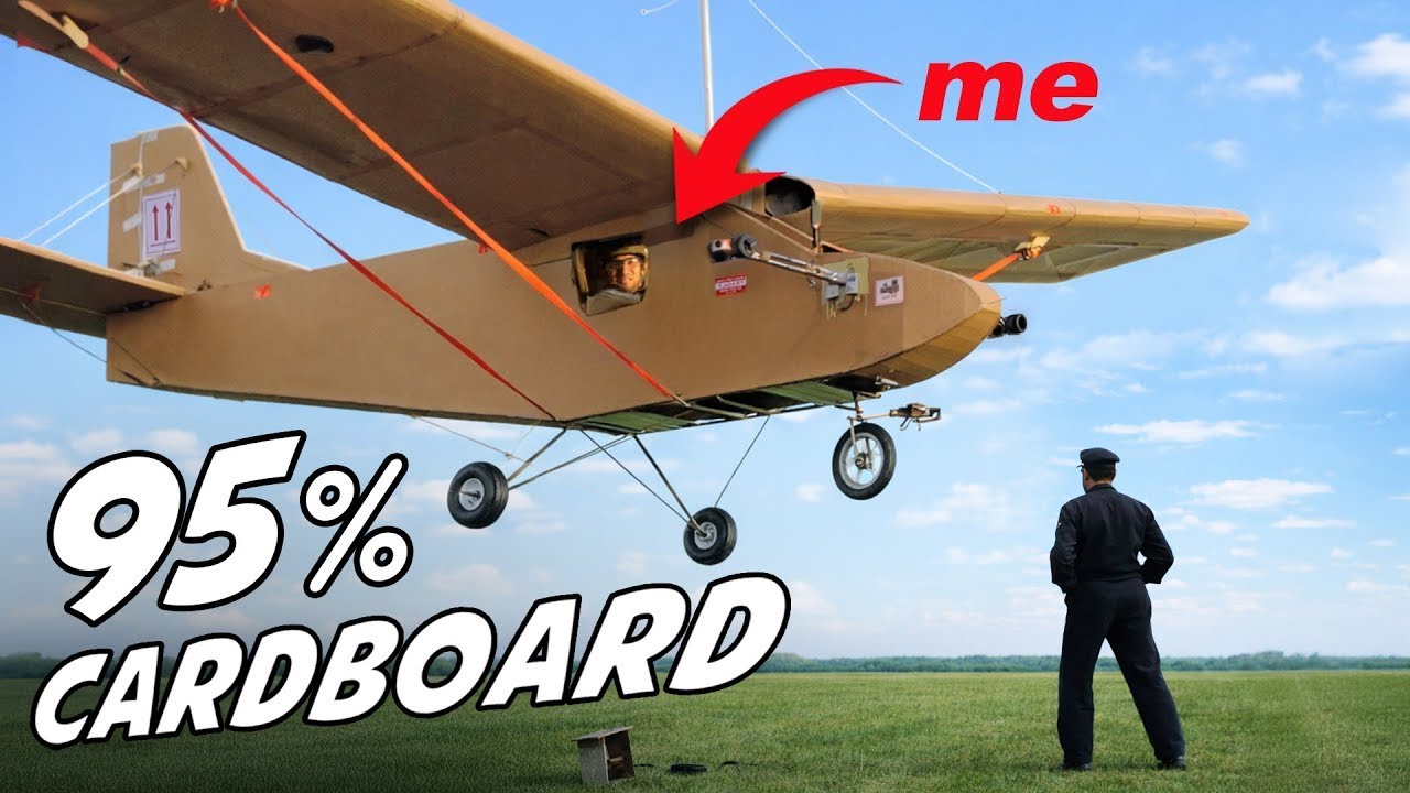 Flying Inside A CARDBOARD airplane (Manned flight!) 