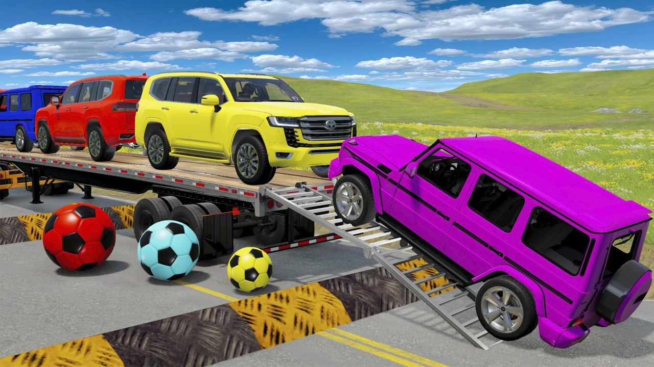Flatbed Truck McQueen | Transportation with Truck - Pothole vs Car #18 | BeamNG.Drive Gameplay