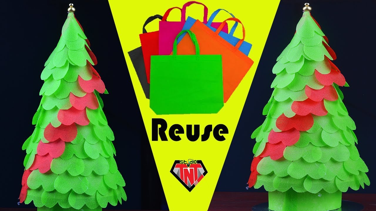 How To Make Christmas Tree With Shopping Bags Old CD Craft Ideas Waste Material XMas Tree