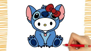 Celebrity How To Draw STITCH HELLO KITTY I Easy Profile