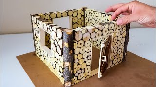 Ağaç Dallarından Dağ Evi Yapımı - DIY Mini Log Cabin - Log Cabin Building From Branches✔️