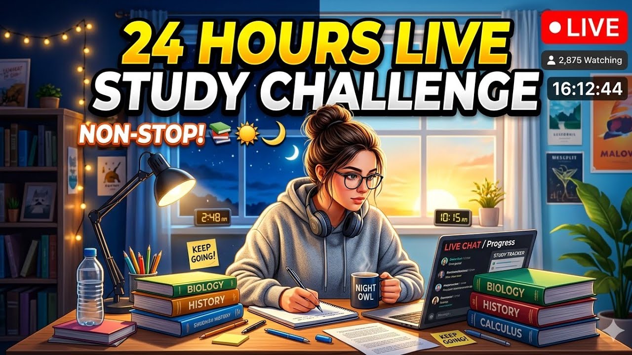 LIVE 🔴 24 Hours Study Challenge | Stay Focused With Me | Late Night ...