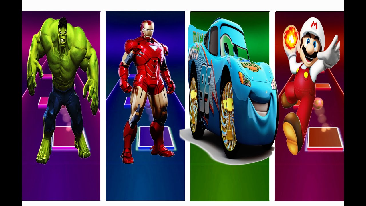 Hulk Vs Ironman Vs Mcqeen Vs Super Mario Tiles Hop Coffin Dance Cover
