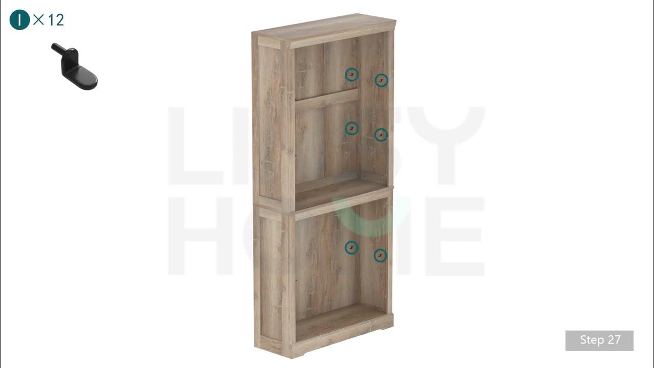 LINSY HOME Farmhouse 5 Shelf Bookcase Wooden Bookshelf Instruction