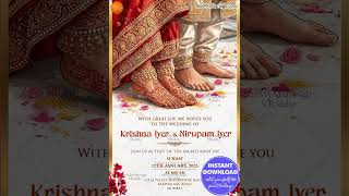 South Indian Hindu Wedding Invitation Card Design with Bridal Mehndi Feet #weddinginvitation