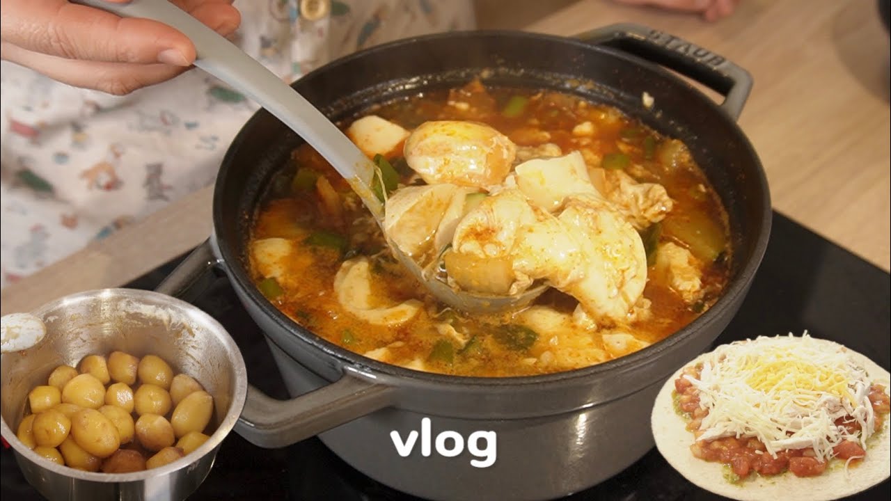 집밥 브이로그 🇩🇪 | 집밥이 날 살린다! 닭안심 야채죽. 처음보는 우유밥(밀히라이스). 고기해물없는 초간단 순두부찌개. 뭘알고 만든건지 퀘사디아. 귀여운 감자조림 🥔