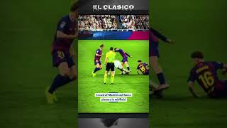 Crowd Of Madrid And Barca Players In Midfield