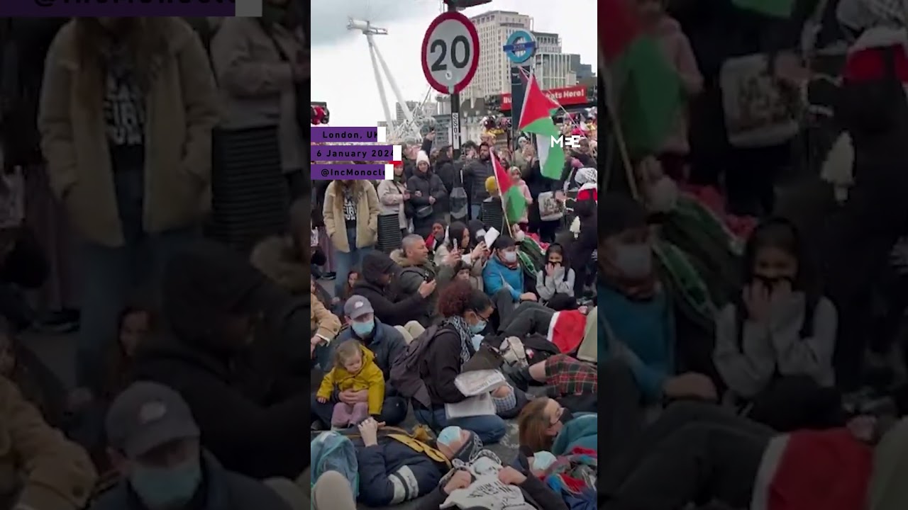 Pro-Palestine protesters stage sit-in at Westminster Bridge