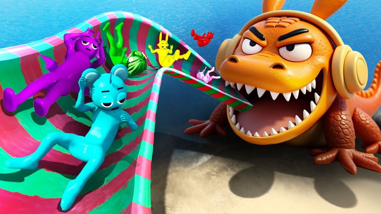 GTA 5 Incredibox Sprunki Team Water Slide Jumping into Big Croco-Sprunki Trap - 3 [Funny Falls]